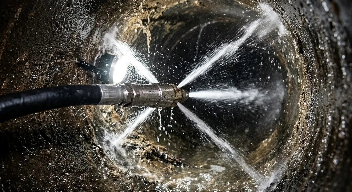 High-pressure hydro jetting nozzle cleaning sewer pipe for Sewer Cleanout in Monmouth